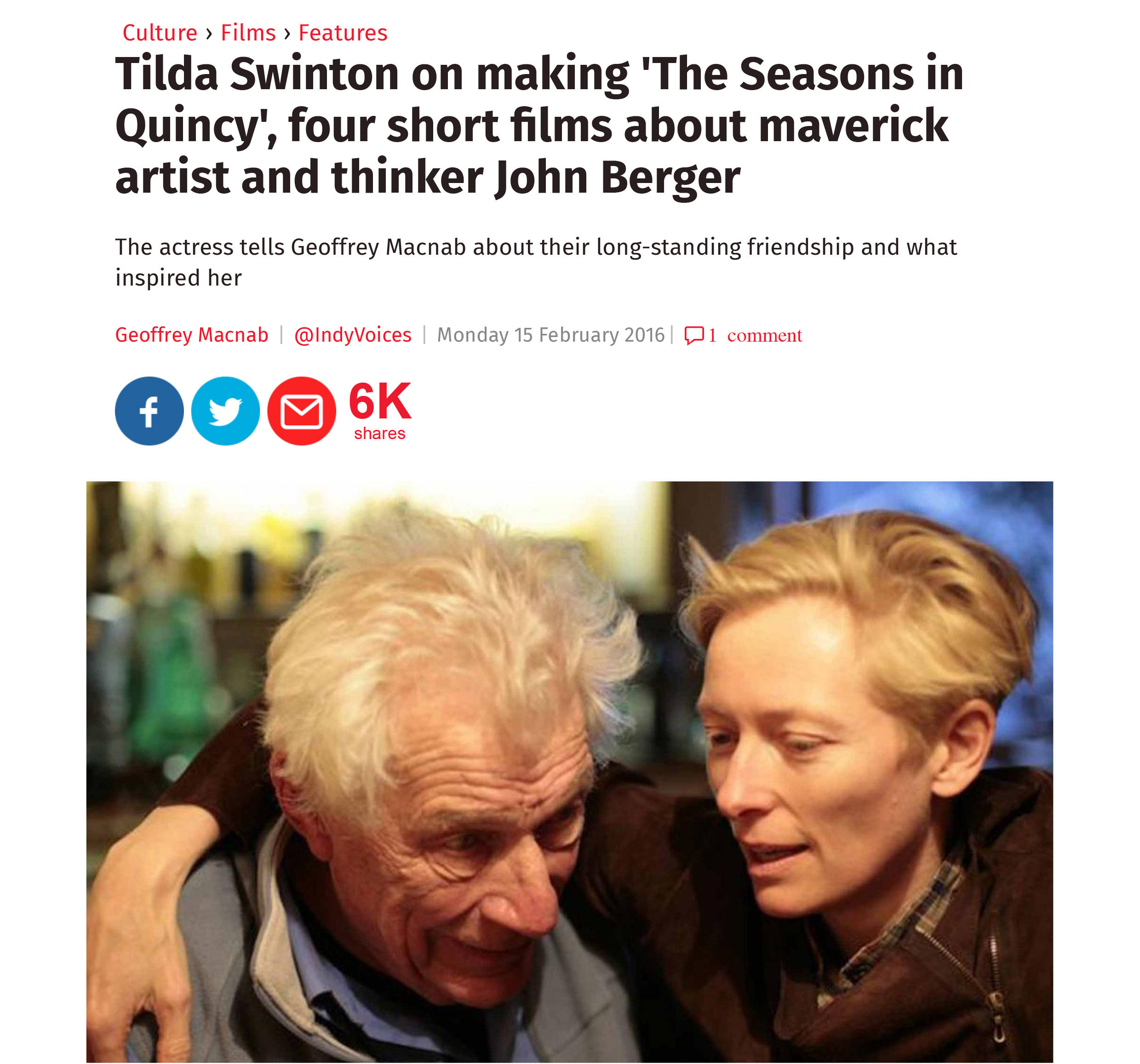 Tilda Swinton on making 'The Seasons in Quincy', four short film
